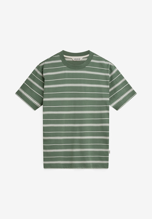 Aarhus reg ss striped tee G4710 - Dark ivy