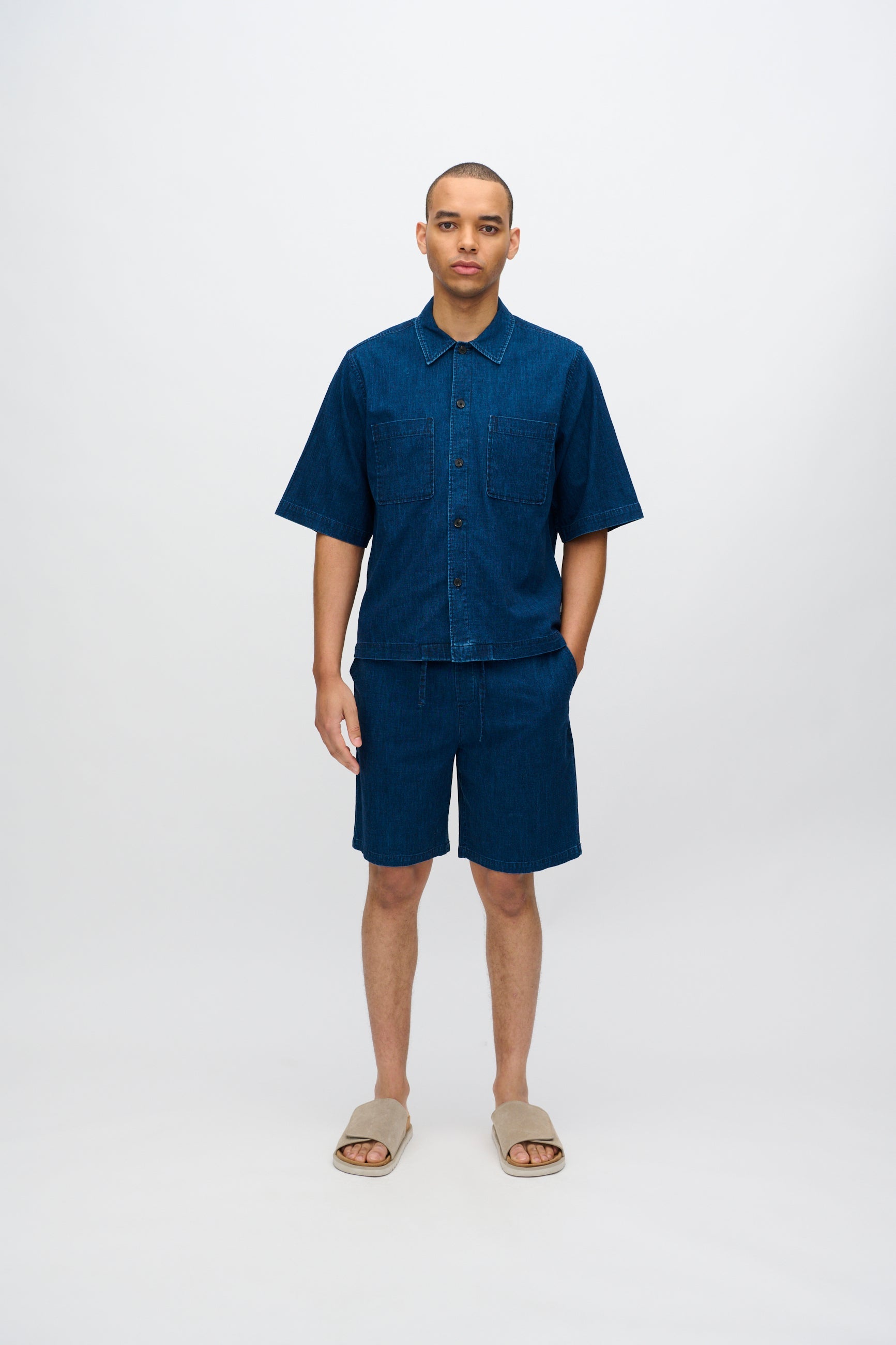 Atlas denim and linen blend shorts 4239 - Sky Captain