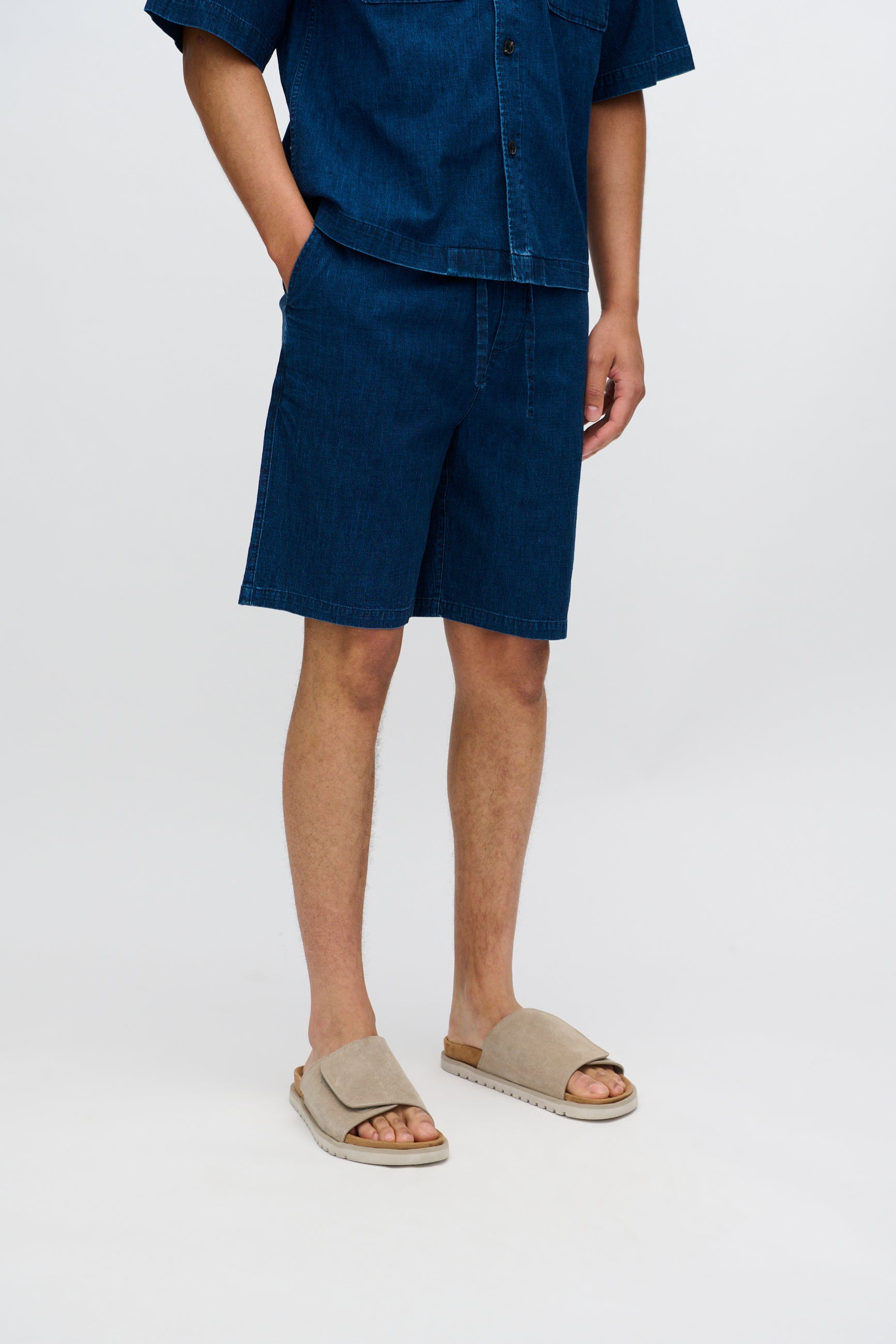 Atlas denim and linen blend shorts 4239 - Sky Captain