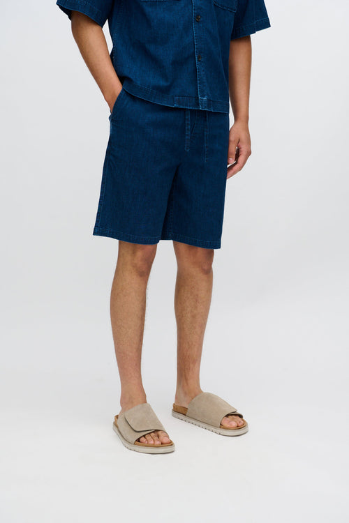 Denim and linen blend shorts 4239 - Sky Captain