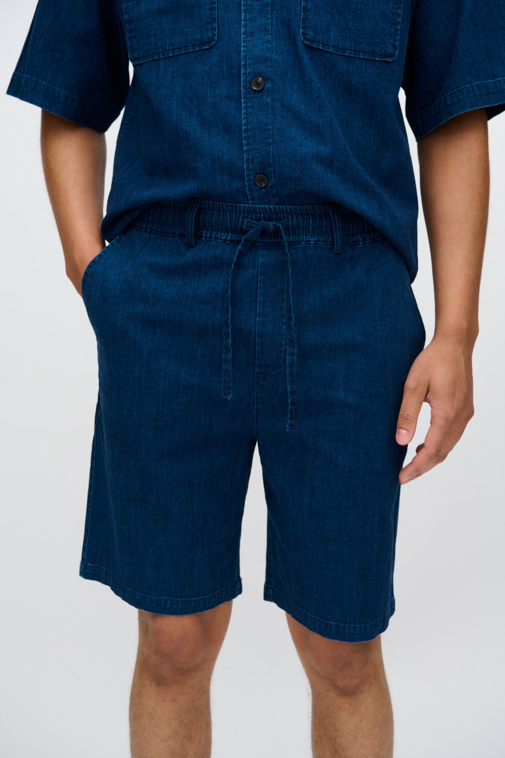 Atlas denim and linen blend shorts 4239 - Sky Captain