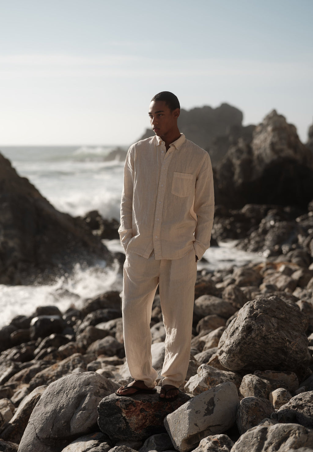 Long sleeved reg linen shirt 4115 - Rainy Day