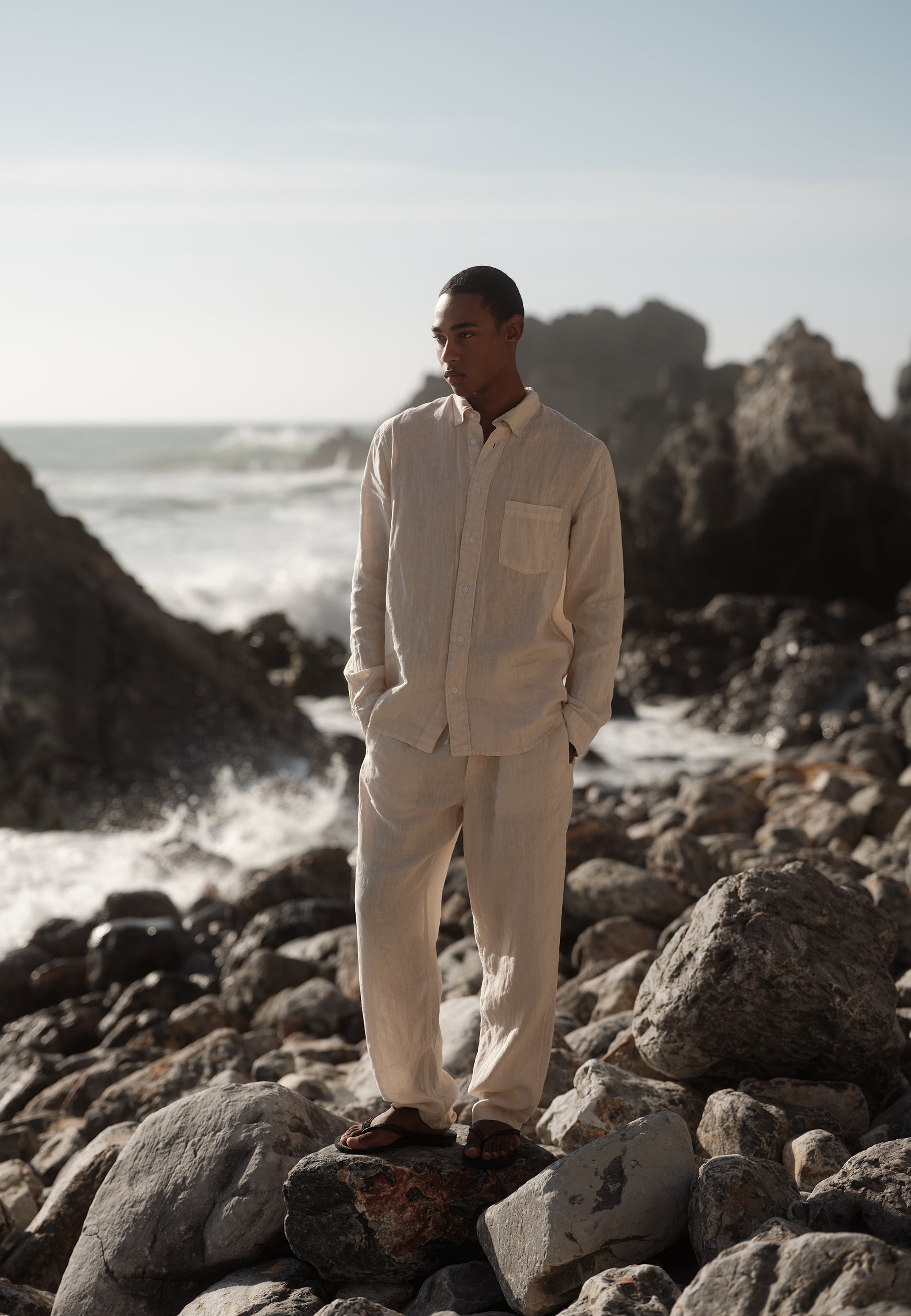 Colt long sleeved reg linen shirt 4115 - Rainy Day
