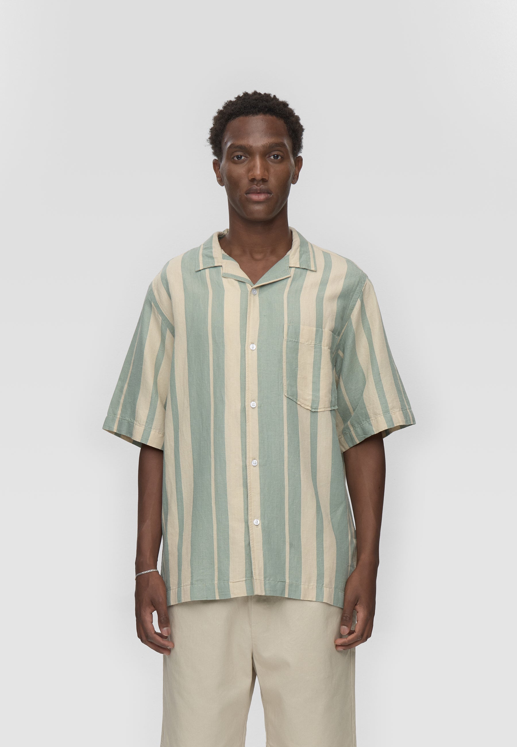 Hayden reg ss striped shirt 4577 - Chinois green