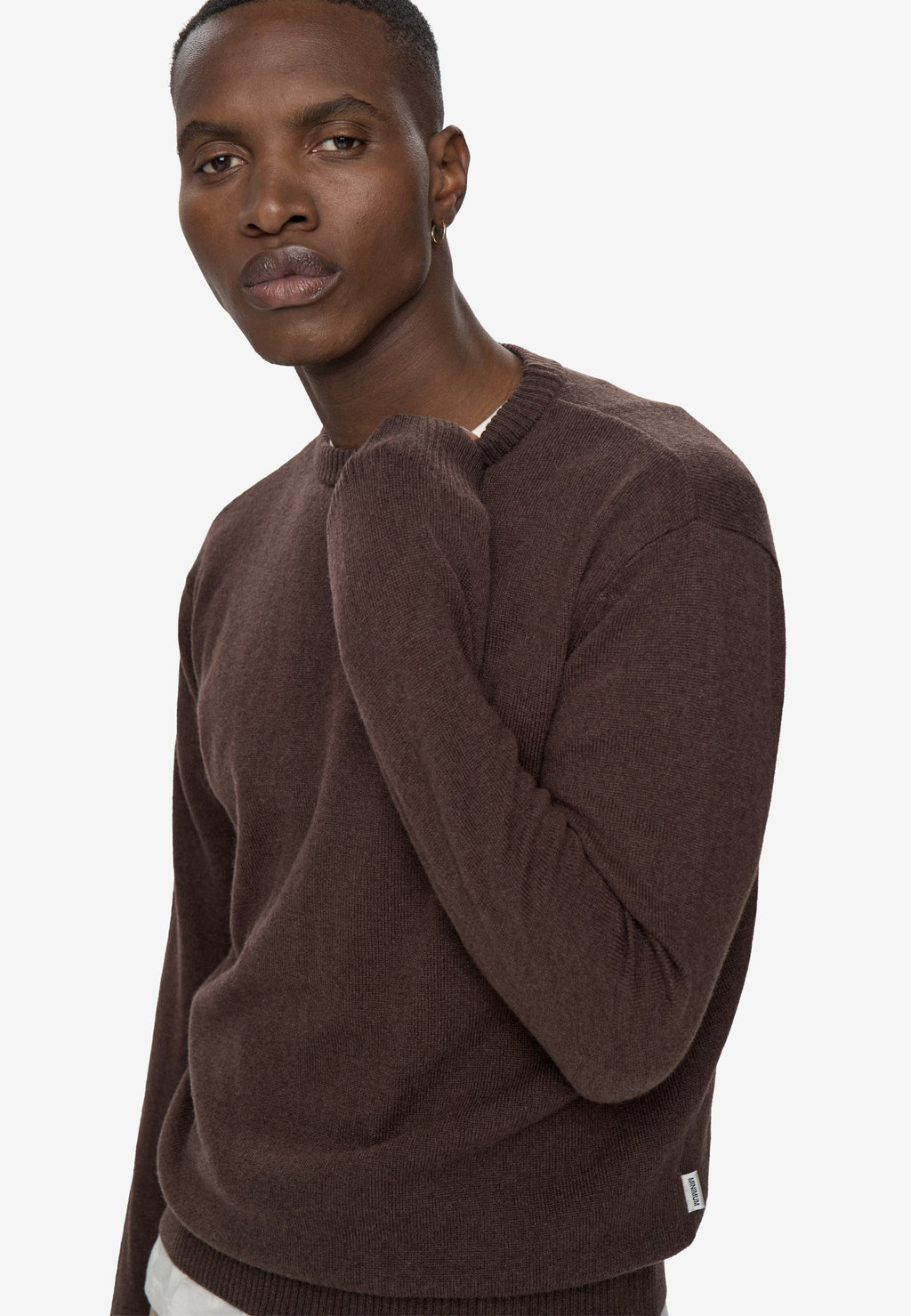Pull col rond en laine mélangée - Marron cachet